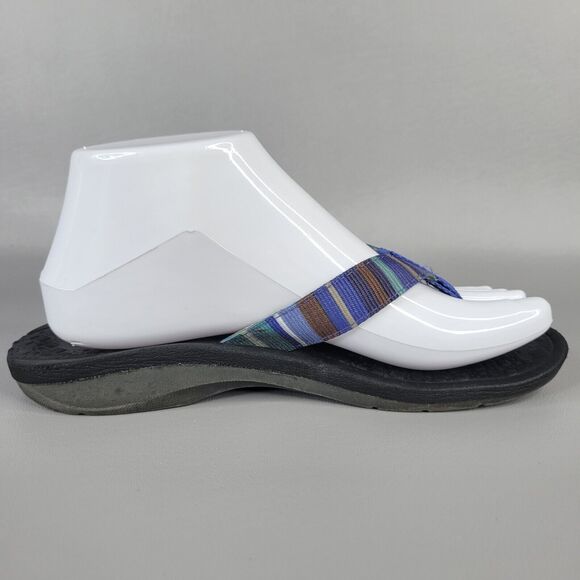 Clarks Tate Muse Flip Flops Striped Strap Slip On Thong Sandals Blue Size 6M - Picture 2 of 12